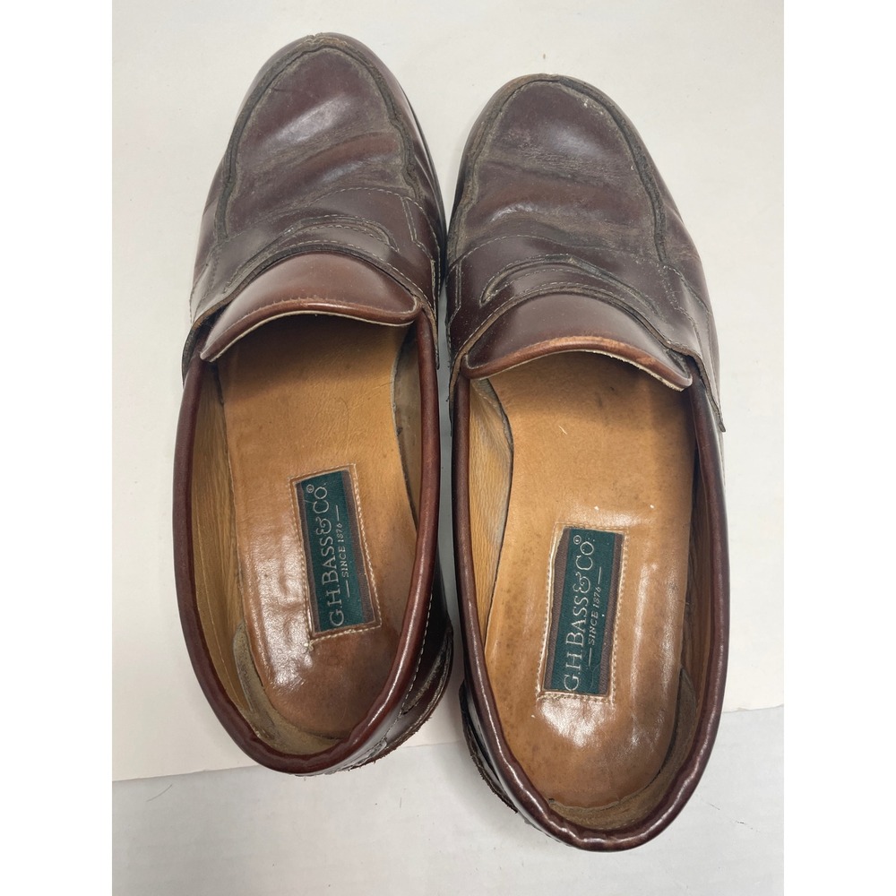 GH Bass Mens Penny Loafers Size 8.5 M Brown Leather Slip On Moc Toe Shoes - Picture 7 of 8
